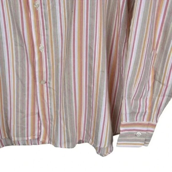 Vintage J. Crew Orange Pink Striped Button Up Dress Shirt Size XL - Picture 3 of 9